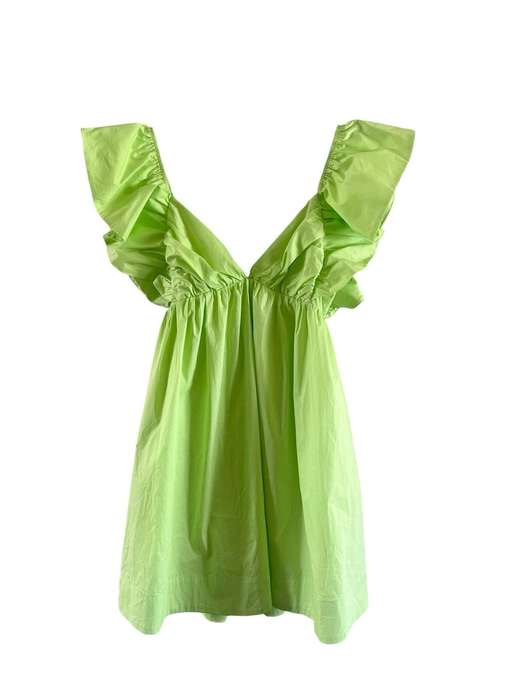 Day & Moon medium new tie back Lime dress ruffle puff sleeve mini babydoll green